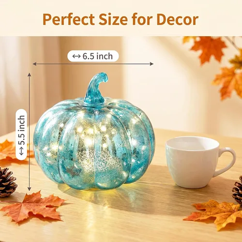 Vista 3 de Fall Decorations for Home,Mercury Glass Pumpkin Lights with Timer(Blue)