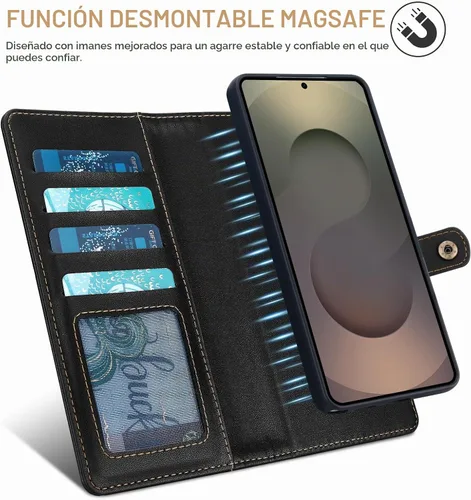 Vista 9 de Funda tipo cartera para Samsung Galaxy S25 Ultra, funda tipo cartera multifunción, desmontable 3 en 1 magnética para Galaxy S25 Ultra, funda
