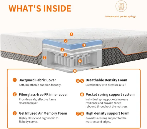 Vista 4 de ESHINE Base de cama ajustable Queen con colchón de 12 pulgadas, espuma viscoelástica híbrida (mediana), control remoto inalámbrico, instalación en 5