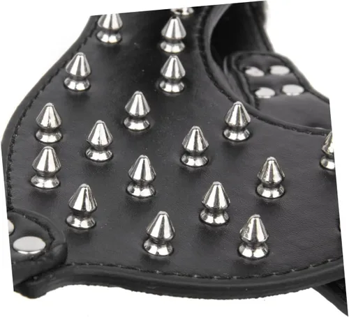 Vista 4 de Arnés de perro de poliuretano con tachuelas para razas Terrier resistente, cuello negro, pecho transpirable, forro suave de metal