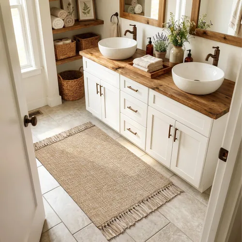 Vista 32 de Collive Alfombra de Baño Negra, 2' x 3' Tejida a Mano Lavable Alfombras Pequeñas de Cocina, Alfombra de Entrada Reversible de Algodón Alfombra