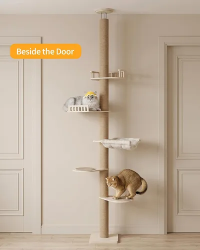 Vista 7 de Aechonow 9.8ft Floor to Ceiling Cat Tree for Large Cats, 5-Tier Cat Tower Adjustable Height(88-119 in), Cozy Hammock, Multi-Level Perches, Modern