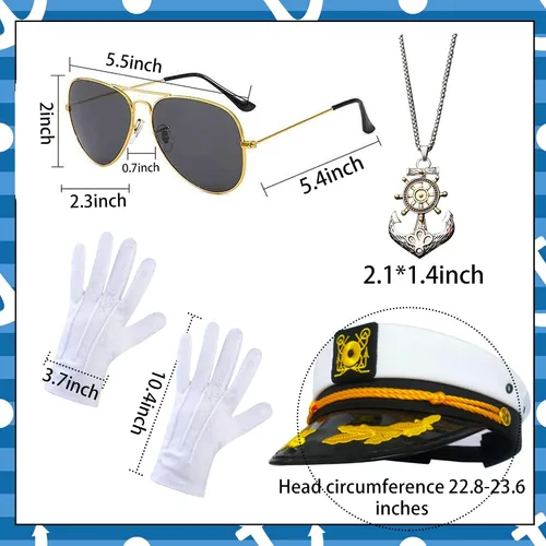 Vista 2 de LaVenty Sombrero de capitán de yate, disfraz de capitán de yate, juego de accesorios de marinero con accesorio de capitán para Halloween, accesorios