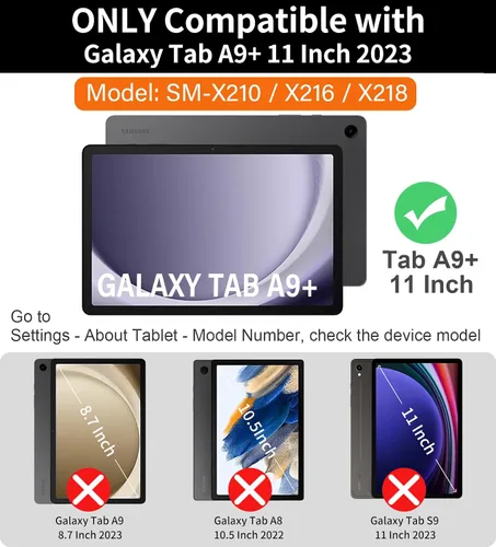 Vista 2 de DUNNO Funda para Samsung Galaxy Tab A9+ Plus de 11 pulgadas 2023, a prueba de golpes con protector de pantalla, soporte giratorio de 360°, correa