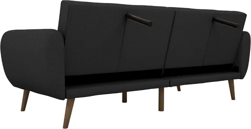 Vista 12 de Novogratz Brittany - Sofá cama tipo futón de 82 pulgadas de piel sintética, tapizado con respaldo copetudo, diseño moderno de mediados de siglo
