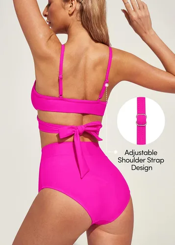Vista 2 de IUGA Conjuntos de bikini de cintura alta para mujer, trajes de baño de dos piezas con efecto de realce y control de abdomen, trajes de baño