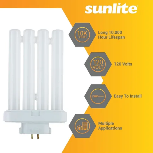 Vista 3 de Sunlite FML27/30K Foco fluorescente compacto enchufable de tubo cuádruple, FML de 4 pines, 27 vatios, 1500 lúmenes, 3000 K blanco cálido, base de 4