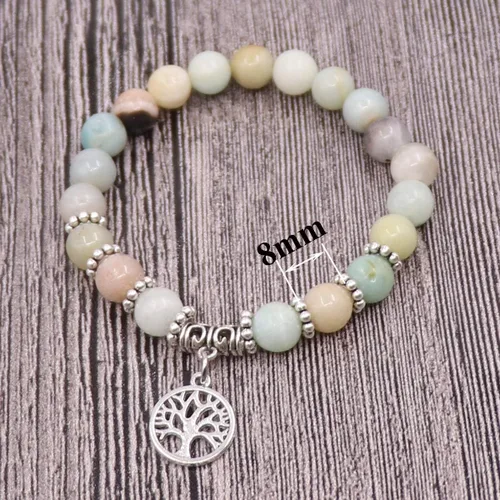 Vista 2 de UEUC Pulseras de piedra curativa de yoga del árbol de la vida, juego de pulseras de reiki de piedra de chakra de loto multicapa, piedra natural
