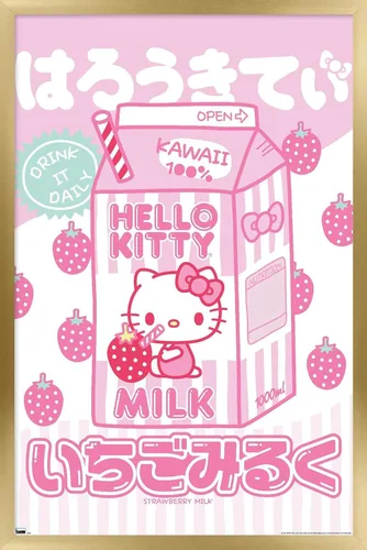 Vista 14 de Hello Kitty: 20 Kawaii Tokyo - Póster de pared con leche, 22.4 pulgadas de largo x 14.7 pulgadas de ancho, versión enmarcada de madera de granero
