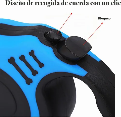 Vista 4 de Correa retráctil para perro, cuerda automática azul de 16 pies con interruptor y mango antideslizante para pasear a un perro (azul)