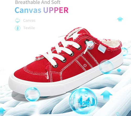 Vista 3 de Obtaom Zapatillas de lona para mujer, con espuma viscoelástica, cómodas, sin espalda, para vacaciones