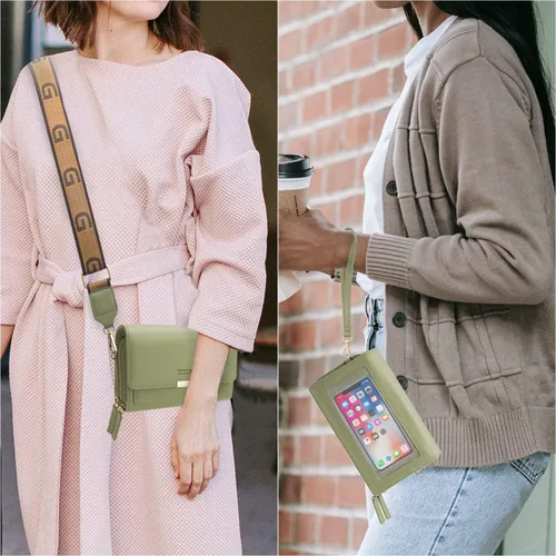 Vista 5 de CrossBody Bolsas con pantalla táctil para teléfono celular, bolsillo con cremallera, bloqueo RFID, tarjetero para iPhone para mujer