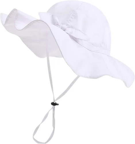 Vista 28 de Sombrero de sol para bebé niña con UPF 50+ sombrero de playa ajustable para exteriores con ala ancha Beige
