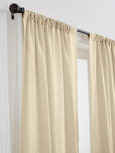 Vista 2 de Solino Home Cortina de lino europeo color beige, 52 x 96 pulgadas, filtro de luz, con bolsillo para barra, 96 pulgadas, 100% lino puro, tratamiento