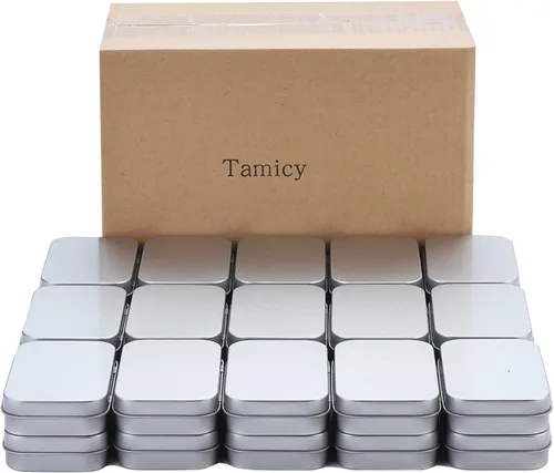 Vista 7 de Tamicy Latas rectangulares de metal con bisagras vacías – Paquete de 40 mini cajas portátiles plateadas, kit de almacenamiento pequeño y organizador