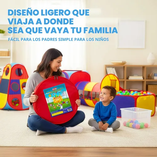 Vista 6 de Playz 5 piezas de tiendas de campaña infantiles y túneles - Piscina de pelotas para niños pequeños, canasta de baloncesto, tubos para gatear, casas