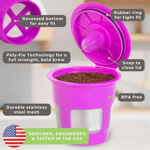 Vista 4 de Perfect Pod - Paquete de 4 cápsulas de café recargables reutilizables de 1 corriente más cucharada de café de Perfect Pod - Compatible con cafeteras