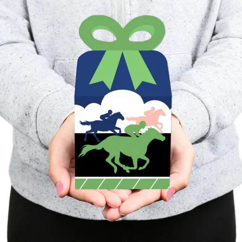 Vista 7 de Big Dot of Happiness Kentucky Horse Derby - Cajas de regalo cuadradas - Cajas de lazo para fiesta de carreras de caballos - Juego de 12