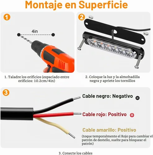 Vista 6 de EEEKit 10 luces LED estroboscópicas de emergencia, 6 LED ámbar blanco estroboscópico luces intermitentes de emergencia de montaje en superficie