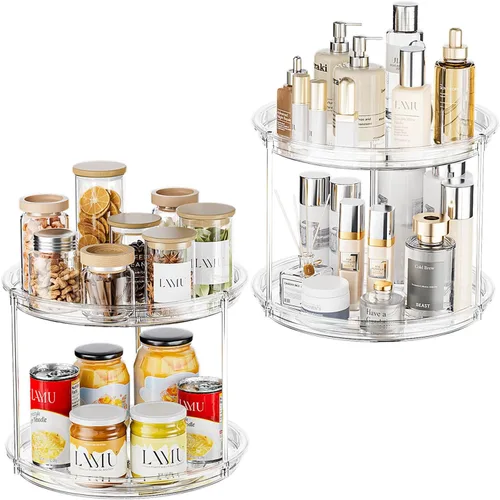 Vista 10 de LAMU Lazy Susan - Organizador giratorio de 2 niveles para gabinete, estante de especias giratorio de 9 pulgadas para cocina, despensa, encimera
