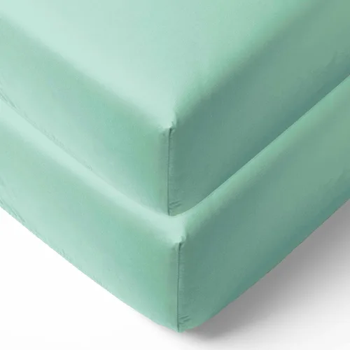 Vista 13 de Bacati - Paquete de 2 sábanas bajeras de 100% algodón percal de algodón neutro sólido universal para cuna o niño pequeño (turquesa aguamarina)