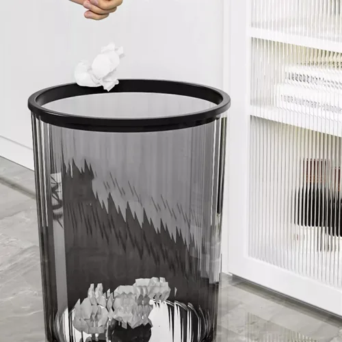 Vista 3 de Transparent Large Capacity Garbage Can for Home, Office, Dormitory - Ideal for Kitchen, Bathroom, Living Room - Stylish Gris Design for Modern Spaces