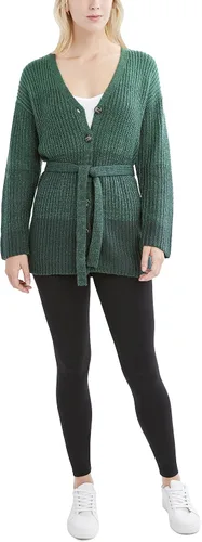 Vista 4 de BCBGeneration Cárdigan de manga larga para mujer con botones y cinturón de corbata