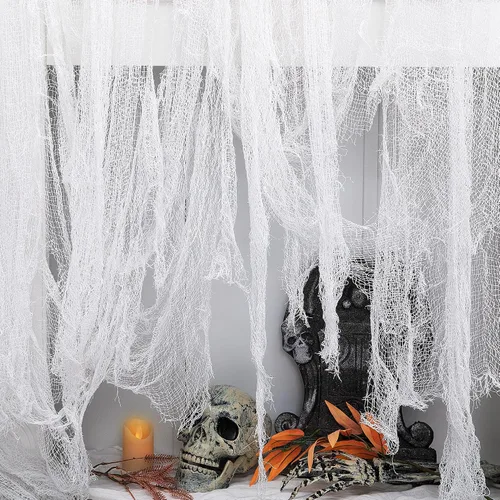 Vista 9 de Sfcddtlg Tela espeluznante de Halloween de 300 x 30 pulgadas, color negro, tamaño grande, para Halloween, cubierta de gasa para decoración de casa