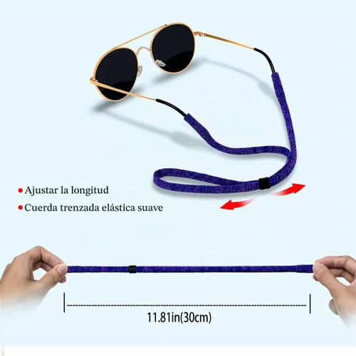 Vista 3 de Correa para gafas (paquete de 6) soporte para gafas, correa de nailon elástico suave para hombres y mujeres Paquete de 6 (color mezclado)