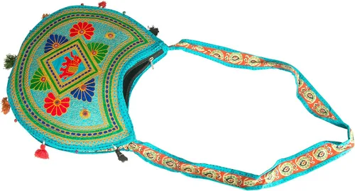Vista 5 de Tribe Azure Fair Trade Hippie Sling Bolso cruzado hecho a mano Boho Chic Patchwork Bordado Bolso de Hombro Azul Gitano, Azul