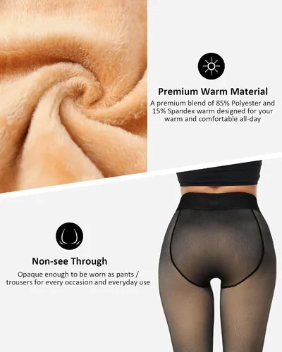 Vista 20 de NORMOV - Leggings con forro de vellón cálido para mujer, de invierno, mallas gruesas, de terciopelo, térmicas