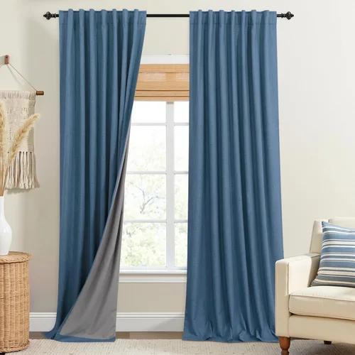 Vista 42 de KOUFALL - Cortinas de medio estilo francés de lino para ventana, juego de 2 cortinas cortas de 40 pulgadas de longitud, para privacidad, cortinas