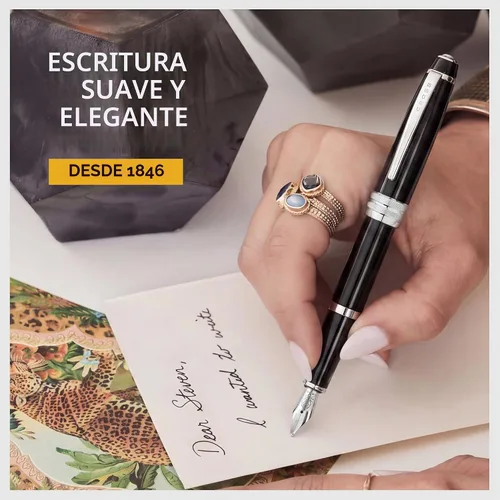 Vista 2 de Cross Bailey Pluma Fuente Recargable Presentada en una Caja de Regalo Premium - Punta Media, Tinta Negra, Negro Fountain Pen for Effortless