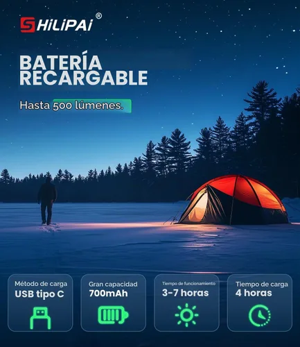 Vista 2 de Linterna frontal LED recargable con sensor de movimiento, 6 modos para elementos esenciales de equipo de campamento y senderismo, mini linterna Negro