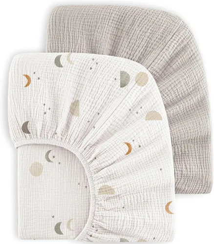 Vista 8 de Bearmoss Sábanas de muselina para mini cuna para Pack N Play - 100% algodón - 38"x26" Sábanas suaves y transpirables para corralito y cuna de bebé