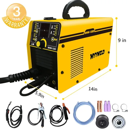Vista 9 de Soldador MIG, soldador multiproceso sin gas de doble voltaje de 110/220 V, alambre sólido 4 en 1/flujo MIG/Stick ARC/Lift TIG, IGBT Inverter