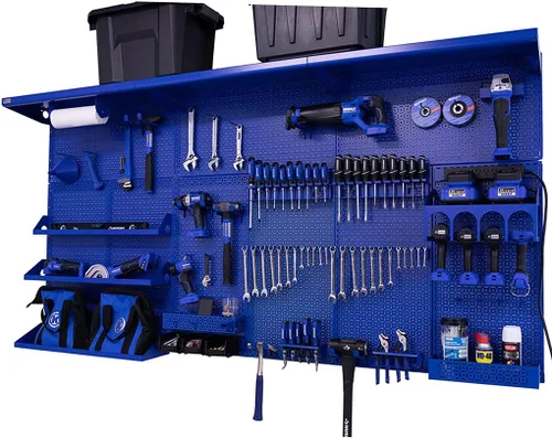 Vista 32 de OmniWall Weekend Warrior XL - Sistema de organización de pared de metal (negro/azul)