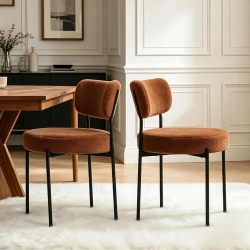 Vista 20 de Boucle - Juego de 2 sillas de comedor, modernas sillas de cocina tapizadas de mediados de siglo con respaldo curvado y patas de metal negro, sillas