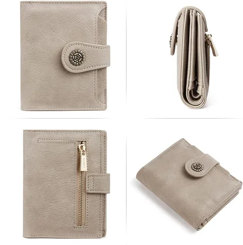 Vista 6 de CLUCI Billeteras pequeñas para mujer, con bloqueo RFID, de cuero, triple, compactas, con ventana de identificación, monedero con cremallera