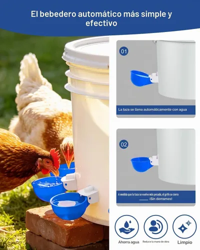 Vista 3 de Vasos para bebederos de pollo (paquete de 8/azul) – Alimentador automático de agua grande para pollos para patos, pollitos, pavos, codorniz