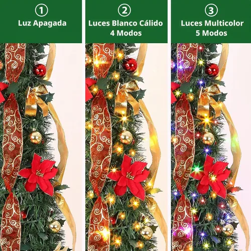 Vista 4 de Alupssuc - Árbol de Navidad desplegable de 4 pies, control remoto, luces de Árbol de Navidad artificial con luces de doble color, control remoto, 9