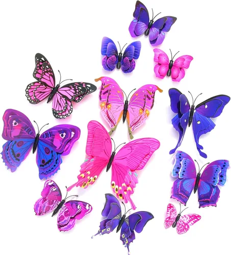 Vista 15 de OPSEAM - Calcomanías 3D de mariposa, 24/48 unidades, para decoraciones de pared, fiestas, con imanes (morado, 24)