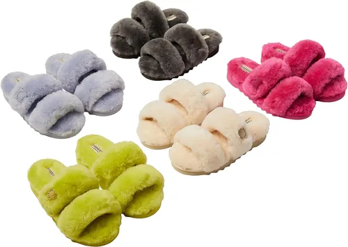Vista 2 de Dearfoams Fireside Benalla - Pantuflas de piel de oveja de doble banda fácil de poner y quitar para mujer