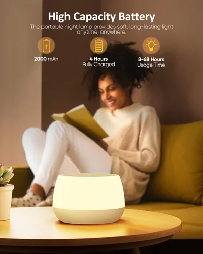 Vista 5 de Luz nocturna para niños, 3 modos y 9 colores cambiantes, lámpara de noche recargable sin interrupciones, lámpara de mesa táctil portátil
