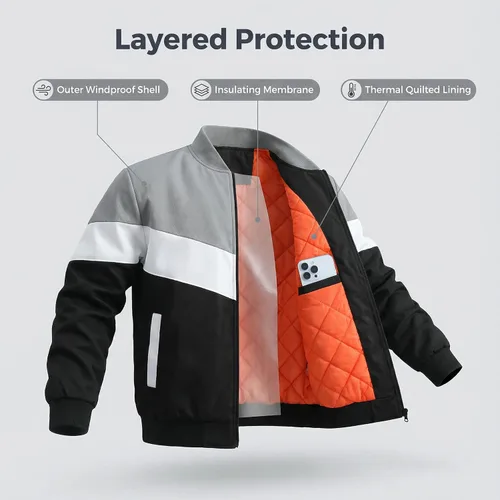 Vista 4 de HYPESTFIT Chaqueta bomber para hombre, casual, resistente al viento, para otoño e invierno, abrigos, acolchados, con aislamiento