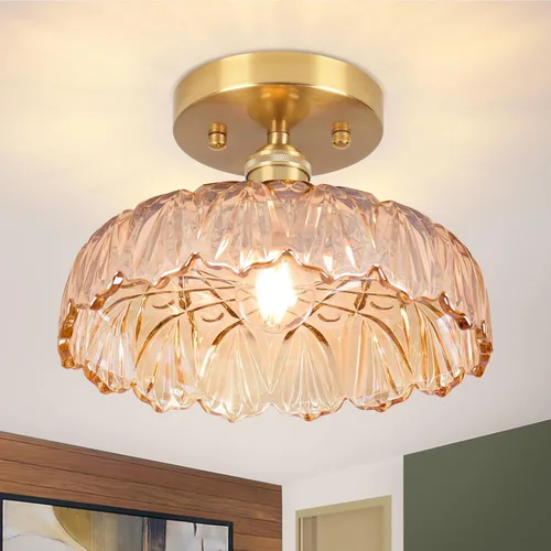 Vista 11 de Lámpara de techo semiempotrada, luces vintage E26, lámpara de techo verde de 11 pulgadas para armario, pasillo, cocina, comedor, paquete de 2