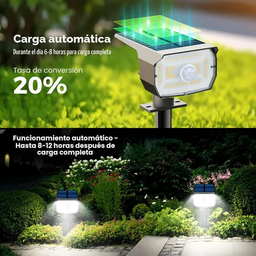 Vista 2 de nipify 1 paquete de luces solares para exteriores, impermeables, con sensor de movimiento, luces de punto con 3 modos, luces solares 2 en 1