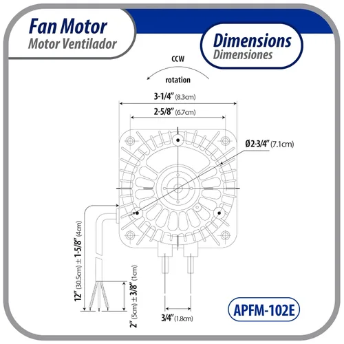 Vista 3 de Appli Parts APFM-102E - Motor de condensador y evaporador de refrigeración de 10 W, 220 V, 60 Hz, 0,35 A, 1300 rpm, incluye base y ventilador