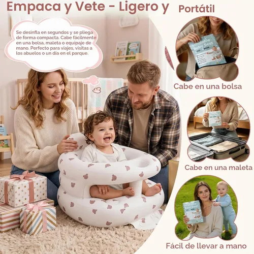 Vista 6 de Asiento inflable para bebé de 3 a 36 meses, silla de bebé con cerca y bomba de aire incorporada, asiento de piso inflable para bebé con soporte