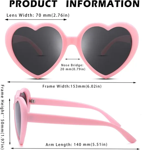 Vista 4 de Pro Acme Lentes de sol de corazón para mujer, polarizados, encantadores, estilo retro, de moda roja